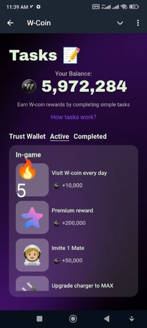 تسک های ربات w-coin